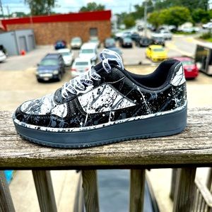 Revamped off brand Air Force 1. With a custom black white and grey splatter